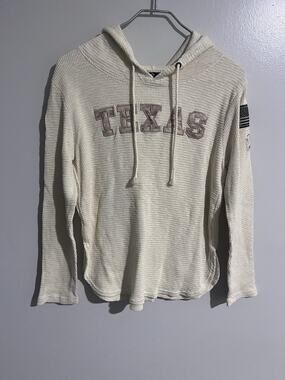 Colosseum Pullover Womens M White Hoodie Knit Hooded Embroidered Tassel TEXAS